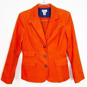 LILLY PULITZER ORANGE CORDUROY 3 BUTTON FRONT BLAZER JACKET WOMENS SZ 6